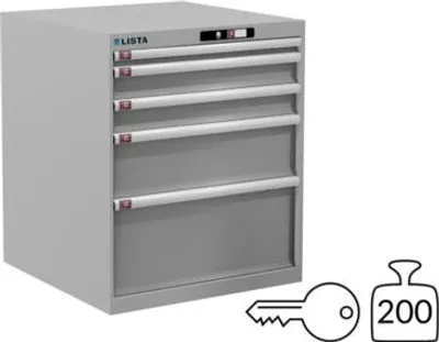 Produktbild von Lista Schubladenschrank - 14.505.020 - 850x717x725 mm (HxBxT) - 5 Schubladen - 200 kg - Key Lock - lichtgrau (RAL 7035)