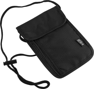 A black neck pouch with a lanyard.