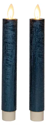 Productafbeelding van Dinerkaars rustiek wax bewegende vlam 18 cm metallic blauw 2 stuks Anna's Collection