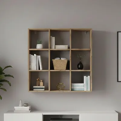 Produktbild von Bücherregal Dmanzar, Schrank mit Regalen, Bürobibliothek, 100%  Italy, Eiche, cm 90x25h90