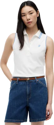 Produktbild von Tommy Hilfiger Damen Poloshirt Kurzarm Swimshop Baumwolle Ärmellos, Weiß (Ecru), XS