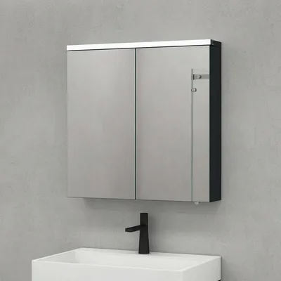 Produktbild von doporro Spiegelschrank Wandspiegel mit LED-Beleuchtung BxTxH 70x15x70 cm Hängeschrank für Badezimmer Matt Anthrazit Spiegelschrank03