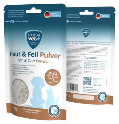 Haut & Fell Pulver für Hunde und Katzen, 125 g, mit Omega 3