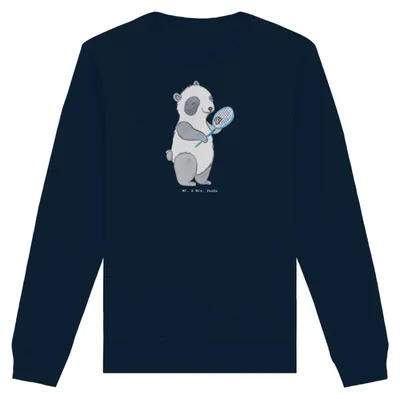 Produktbild von Mr. & Mrs. Panda Rundhals Pullover Panda Badminton  Größe XS - French Navy - Geschenk, Sweatshirt, Sweater, Baumwoll, Pulli, spielen