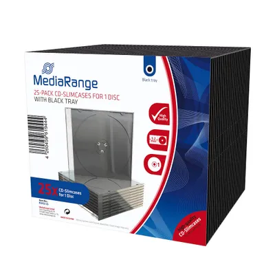 Produktbild von MediaRange CD-Slimcases f. 1 Disc m. schwarz Tray 25er-Pack