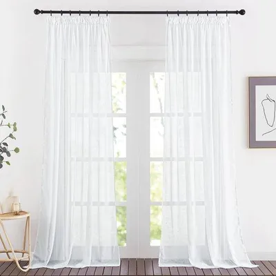 Produktbild von Unyqoos® Halbtransparente Leinenoptik-Gardinen mit Faltenband, 2er-Set, Weiß, 140 x 245 cm, 100% Polyester