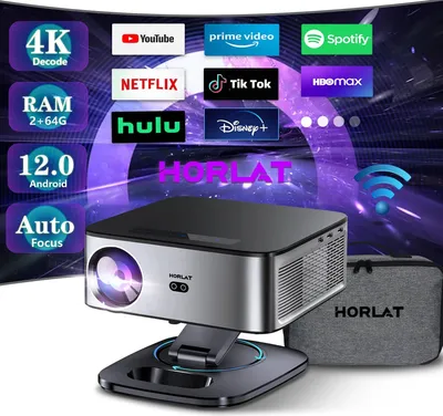 Produktbild von Smart Android Beamer - Heimkino Projektor - Full HD 1080p - 4K/8K-Decodierung - 1600 ANSI Lumen - Automatische Keystone-Korrektur - 2GB+64GB - Bluetooth