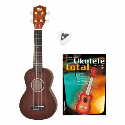 Immagine prodotto di Voggenreiter Volt Complete Ukulele Set, 4-tlg., Gitarre, Holzukulele, Instrument, Musikinstrument, mit Gitarrenbuch, Holz, ab 10 Jahre, 401