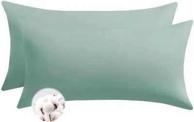 Obrázek produktu pro Sada dvou povlaků na polštáře Unyqoos®, bavlna, 40 x 80 cm – prodyšné a měkké, s nenápadným zipem, barva světle zelená