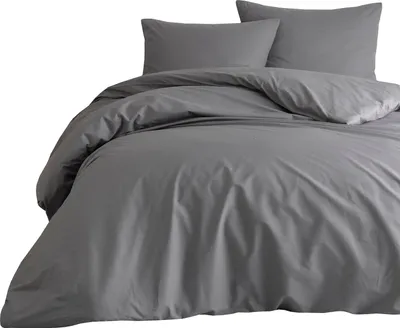 Produktbild von Bettwäsche 200x200 + 80x80 cm 100% Baumwolle Renforce Grau Uni Einfarbig Garnitur Set, 3 teilig