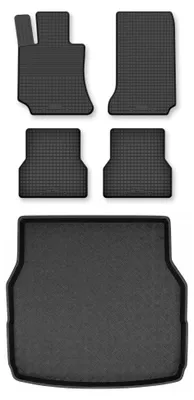 Productafbeelding van Rubberen automatten + kofferbakmat voor Mercedes-Benz Klasa C W203 2000-2008 (stationwagen) – 5-delig, zwart, op maat – Wielganizator Semi-Universal