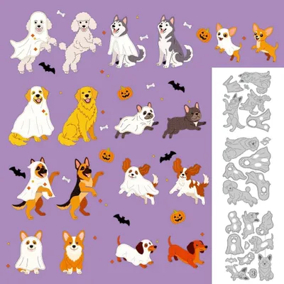 Produktbild von 9 verschiedene Halloween-Motivvorlagen für Stempel, ideal zum kreativen Basteln mit Geistermotiven