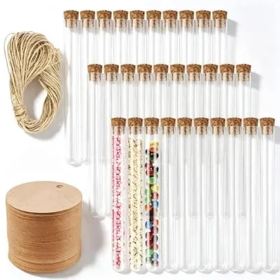 Zdjęcie produktu dla Probówki szklane przezroczyste z korkami zestaw laboratoryjny