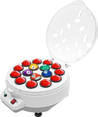 Obrázek produktu pro Čistič a leštička kulečníkových koulí – automatický – 16 koulí – 180 W – 1000 ot./min – pro karamboláž – vlna/ABS/PC – bílá