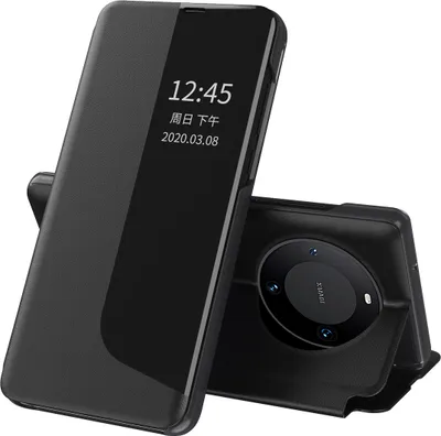 Obrázek produktu pro Flipové pouzdro pro Huawei Mate 60,Polyuretankůže pouzdro s okénkem a funkcí stojánku černé