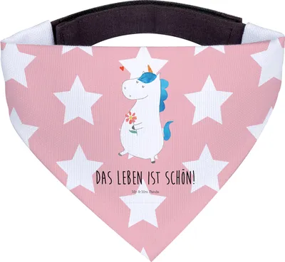 Produktbild von Mr. & Mrs. Panda Dreieckstuch Einhorn Spaziergang - Rot Pastell - Geschenk, Bandana, Einhörner, Hunde Halstuch, Mutter, für Hund, Hundehalstuch, Motivation, Blumen