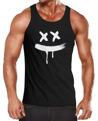 Produktbild von Herren Tank-Top Print Bedruckt Aufdruck Creepy Smile Verücktes Lächeln Sneaky Muskelshirt Muscle Shirt Neverless® schwarz M