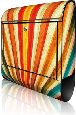 Produktbild von banjado Design Briefkasten Stahl schwarz mit Zeitungsfach pulverbeschichtet "Sonnenuntergang Abstrakt" 38x46x12,5cm & 2 Schlüssel - Postkasten A4 Einwurf inkl. Montagematerial [BK 11667]