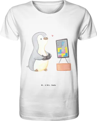 Produktbild von Mr. & Mrs. Panda Oberteil Pinguin Zocken Größe S - Weiß - Geschenk, Shirt, Herren-T-Shirt, Videogames, Gaming, Tshirt, T-Shirt, Herren, Videospiele