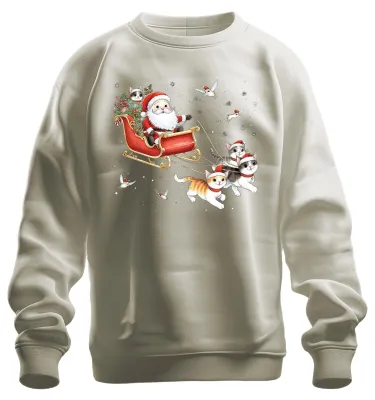 Zdjęcie produktu dla Santa Claus Sleigh Cats K�tzchen - Christmas Gift Świąteczna bluza uni , Nature, S