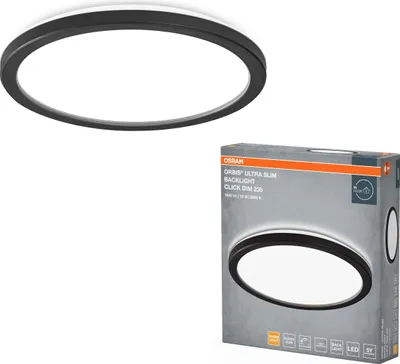 Image de OSRAM ORBIS Ultra Slim plafonnier 235mm, noir, 15W, 1640lm, lumière homogène blanc chaud (3000K) + rétro-éclairage, trois niveaux de gradation par interrupteur mural, ultra-plat, classe de protection IP20