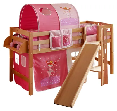 Immagine prodotto di Letto a piattaforma con scivolo Tino in faggio naturale
