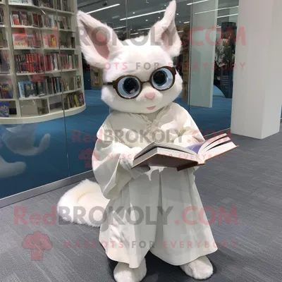 Produktbild von Weißes REDBROKOLY Flughörnchen Maskottchen kostüm gekleidet in einen Faltenrock und eine Lesebrille