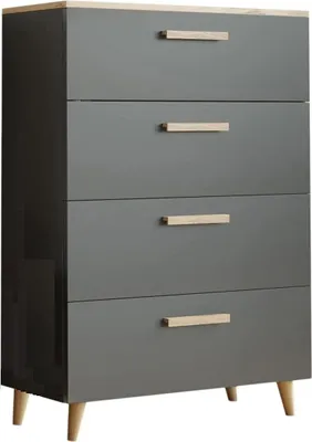 Produktbild von MATKAM Schubladen-Kommode Oslo in moderner Optik, B80 x H112 x T40 cm, 4 Schubfächer mit Holzgriffen (Anthrazit-Artisan Eiche)
