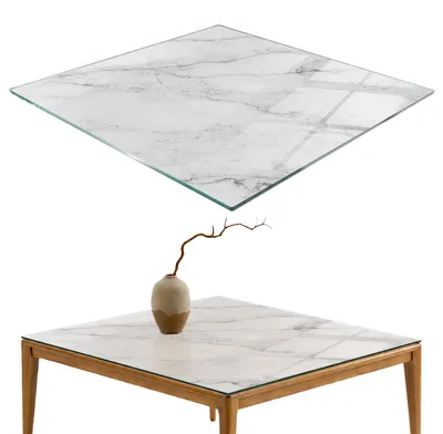 Produktbild von Glasplatte Tisch – Esstischplatte Glas – Tischplatte Glas – Glasarbeitsplatte Tisch – Glasplatte Esstisch – Pflegeleicht – Witterungsbeständig – 60x60 cm – Marmoroberflächenmuster