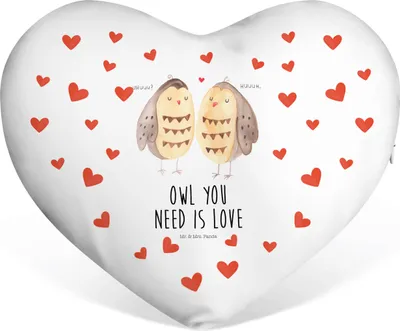 Produktbild von Mr. & Mrs. Panda Dekokissen Eulen Liebe - Weiß - Geschenk, Herzkissen, Kuschelkissen, Sofakissen, Eule, Herz Kissen, Liebeskissen, Liebesspruch, Freund, Wortspiel