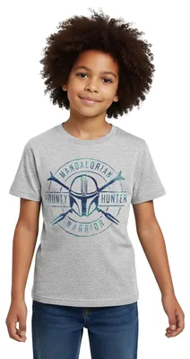 Produktbild von Star Wars: Mandalorian Bounty Hunter Warrior Kinder T-Shirt, 98/104 (3-4 Jahre), Grau meliert