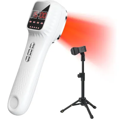 Produktbild von Lichttherapiegeräte, Rotlichtlampe, In-frarot Handgerät mit Ständer, Kaltes Rotlicht, 4 Stufiges Licht und 12 Stufige Timerfunktion (16x650nm+3x808nm)