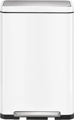 A white rectangular trash can with a silver pedal at the bottom.