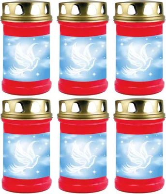 Produktbild von Grabkerze Rot 6er Pack, Brenndauer: 48 Stunden ( je Kerze ), Motiv: Taube