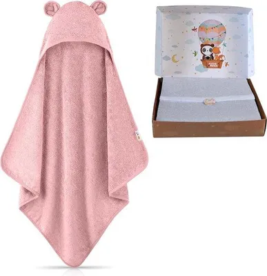 Produktbild von Unyqoos® Baby-Kapuzenhandtuch 75x75 cm – extra dickes, warmes & weiches Badehandtuch aus 100% Bambus (600 GSM), Pionenrosa, Geschenkbox, für 0–3 Jahre