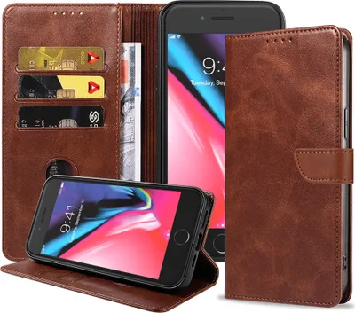 Image de Convient à l'étui pour iPhone 7/8
Faux cuir avec lèvre magnétique et porte-cartes Etui à rabat -
Marron foncé - Smartphonica