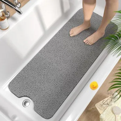 Produktbild von Antislip PVC-Duschmat 100x40cm, extra langer Antislip-Duschmat, weicher PVC-Lochduschmat, schnell trocknender Duschmat, ohne Kleber, grau