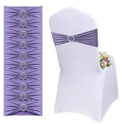 Image de 50 nœuds élastiques pour chaises avec boucle et nœud, nœuds pour chaises, housses de chaise, décorations de fête pour mariages, banquets, fêtes, réceptions, anniversaires (violet)