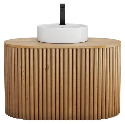 Produktbild von Waschbeckenunterschrank hängend mit Waschbecken - Teakholz - 90 cm - TOWARI