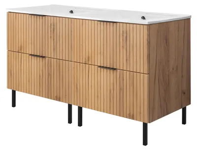 Produktbild von Badezimmerschrank, Eiche Craft + schwarzer Griff, 120 x 77 x 46 cm, B 120 cm