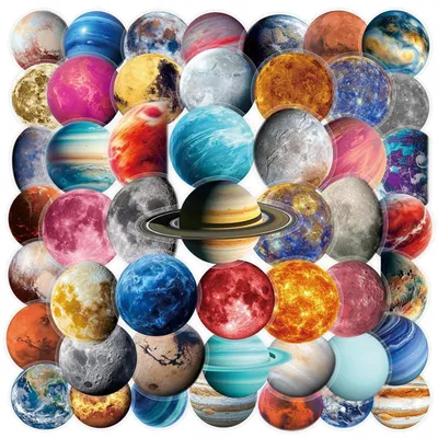 Productafbeelding van Planetenstickers, 50 stuks, waterdicht, van vinyl, geschikt voor auto, laptop, skateboard, fiets, voor kinderen en volwassenen