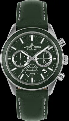 Productafbeelding van Jacques Lemans 1-2115D herenhorloge, roestvrijstalen kast, leren band, zonne-energie