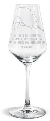 Produktbild von Mr. & Mrs. Panda Weinglas Narwal - Transparent - Geschenk, Weißweinkelch, Weißwein Kelch, Putzen, Wal, wein glas, Aufräumen, Kinderzimmer, Meer, Hausfrau