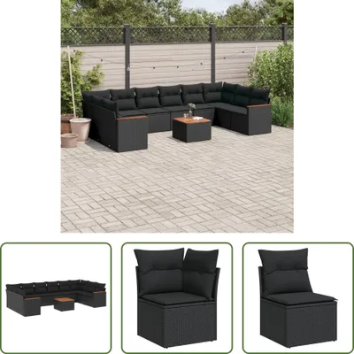 Produktbild von The Living Store 11-tlg. Garten-Sofagarnitur mit Kissen Schwarz Poly Rattan