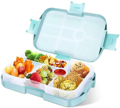 Produktbild von Kinder Bento Box, 920 ml Lunchbox Kinder Bento Box mit 6 Unterteilungen Fächern, Lunchbox für Kinder, Praktische Jausenbox für Schule, Arbeit, Picknick, Reise, Junge (Blau)