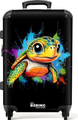 Obrázek produktu pro NoBoringSuitcases.com® Velký kufr - Želva s barevnými graffiti - Kombinovaný zámek TSA - Pevná skořepina na kolečkách - 4 kolečka - 72 litrů - Cestovní kufr - 66 cmKufr Medium 67x43x25 cm, 72L,
