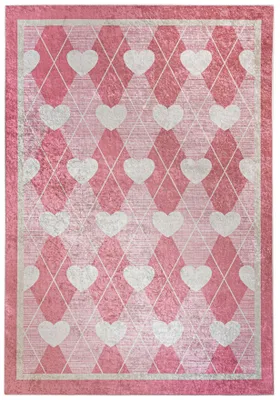 Produktbild von Mazovia Kinderteppich Herzen Rosa 140x200 cm Kurzflor Pflegeleicht Spielteppich für Kinderzimmer