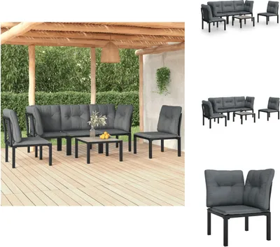 Produktbild von vidaXL 6-tlg. Garten-Lounge-Set Schwarz und Grau Poly Rattan -  Gartenmöbel-Sets
