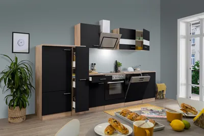 Produktbild von Küche Küchenzeile Küchenblock Einbauküche Eiche Schwarz Merle 310 cm Respekta