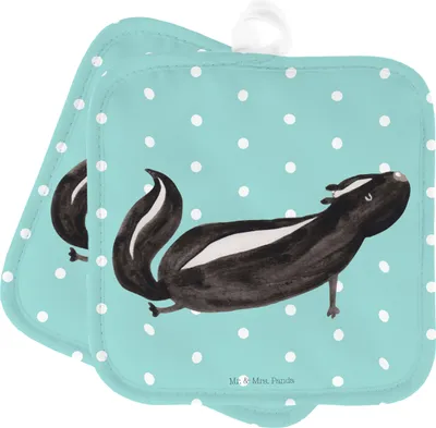 Produktbild von Mr. & Mrs. Panda Topfuntersetzer Stinktier Yoga - Türkis Pastell - Geschenk, Topflappen Set, Raubtier, Kochlappen, Namaste, topfhalter, Topflappenset, Liebe, Lebe